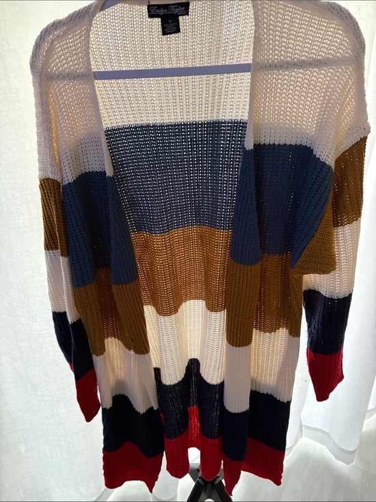 Evelyn Taylor Sweaters - Evelyn Taylor Open-Front Striped Knit Cardigan - Multi Color